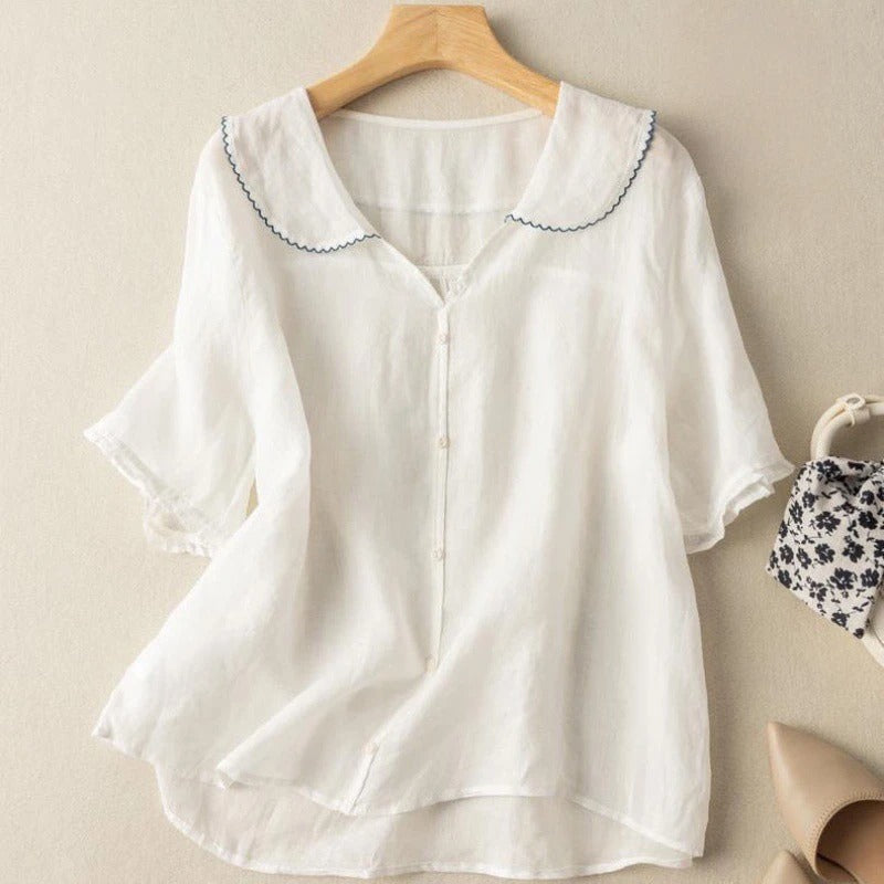 Women's Blouse | Button Front Scalloped Collar