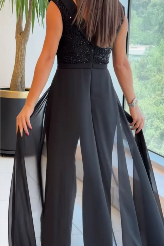 Women’s Jumpsuit | Sleeveless Sequin Bodice Overlay