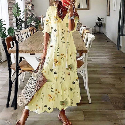 Women's Boho Maxi Dress | Short Sleeve Floral