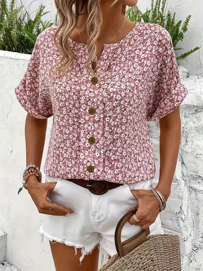 Women's Blouse | Floral Print Button Front Neckline