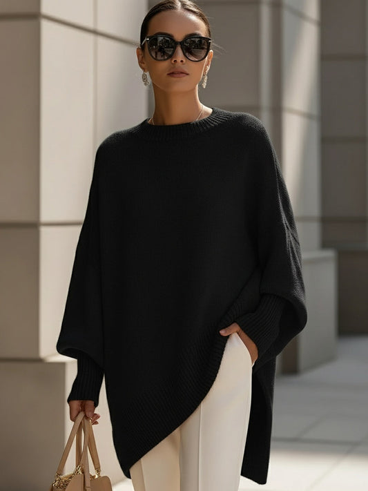 Women's Sweater | Oversized Poncho Ribbed Trim