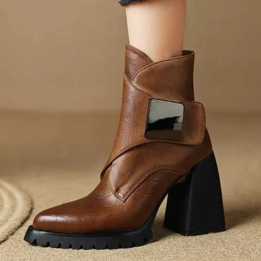 Boots For Women | Ankle Block Heel With Strap Detail