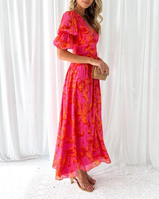 Women's Dress | Short Sleeves with Puffed Silhouette Maxi