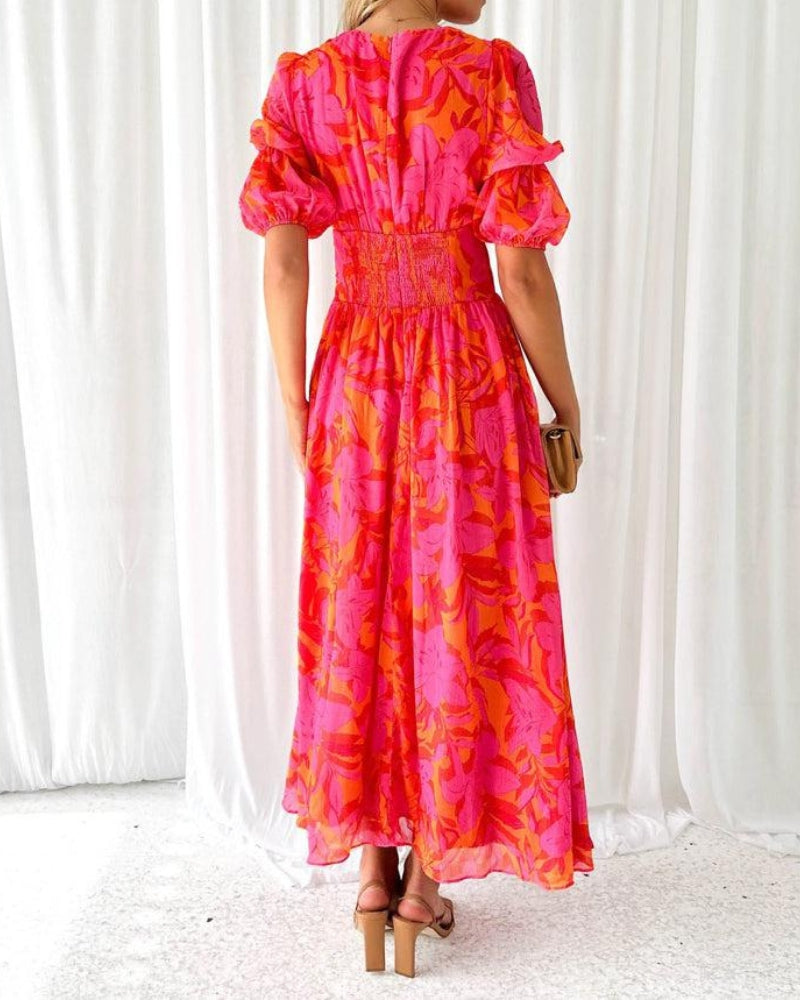 Women's Dress | Short Sleeves with Puffed Silhouette Maxi