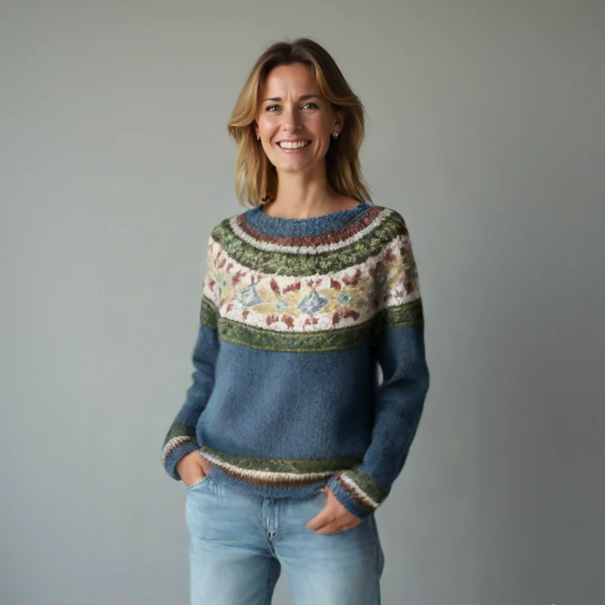 Women's Sweater | Wide Neckline and Patterned