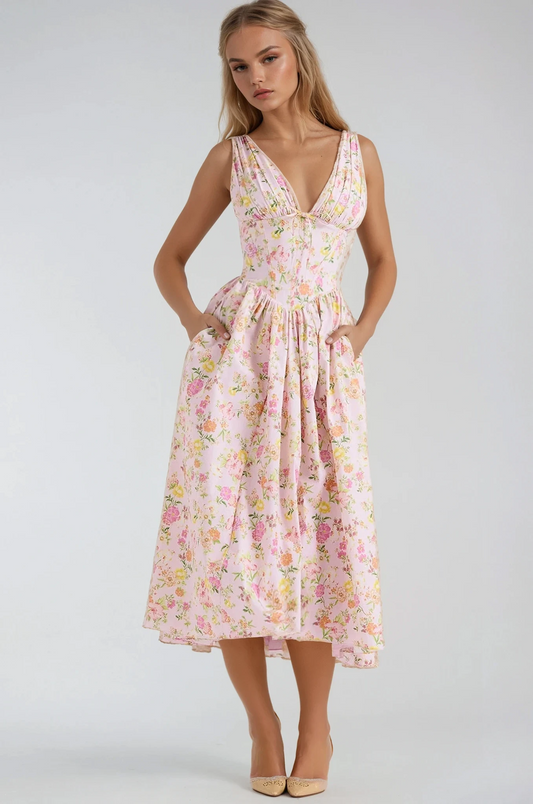 Women’s Summer Dress | Sleeveless V-Neck Midi