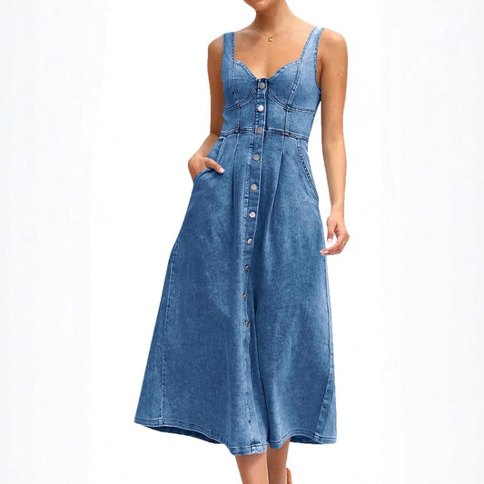 Women’s Dress | Classic Button-Front Denim Midi