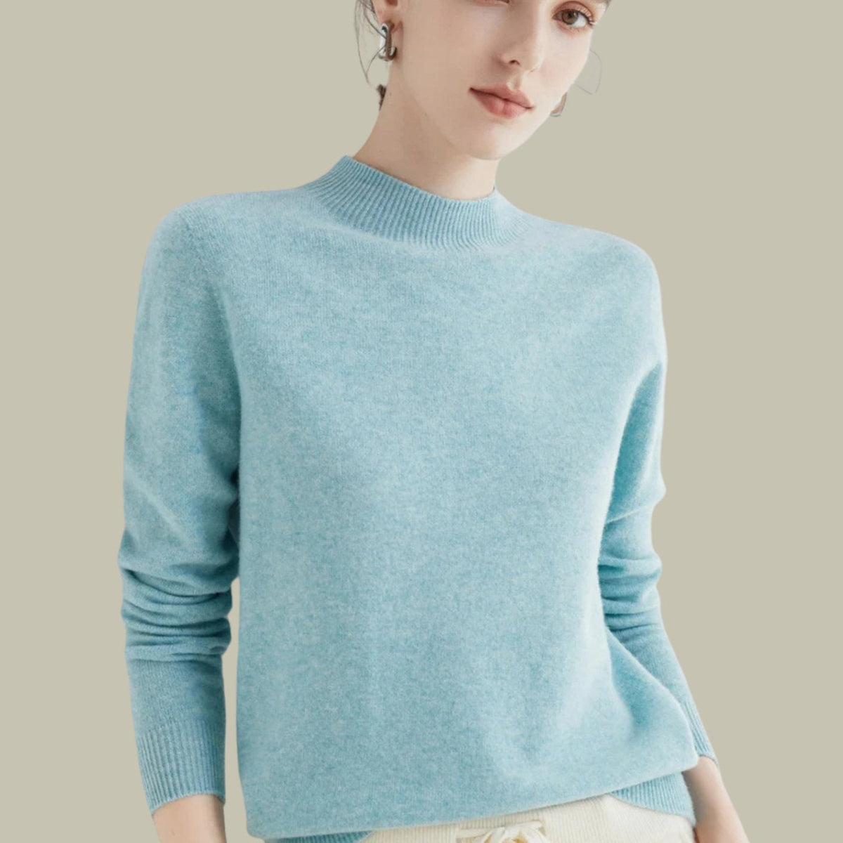 Anna | Women's Merino Wool Sweaters Mock Neck Relaxed Fit Knit Sweater