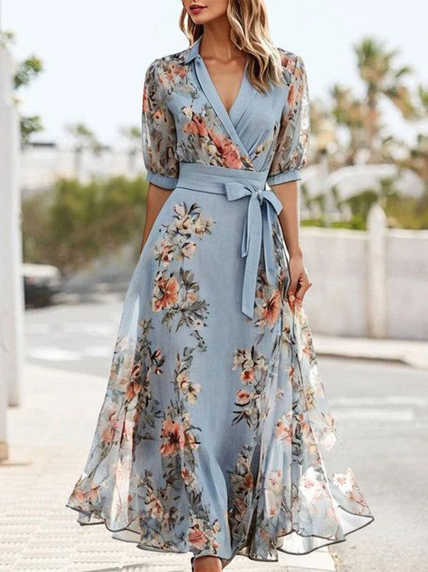 Women's Dress | Short Puff Sleeves Midi