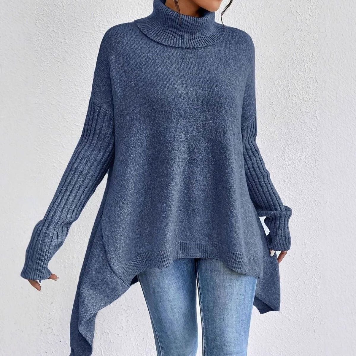 Crystal | Women's Oversized Turtleneck Longline Knit Sweater