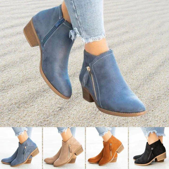 Boots For Women | Ankle Block Heel Side Zip