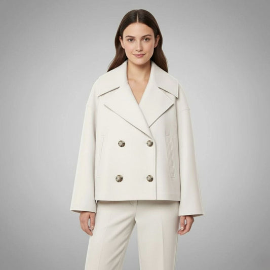 Leona | Women's Elegant Double-Breasted Oversized Short Wool Coat