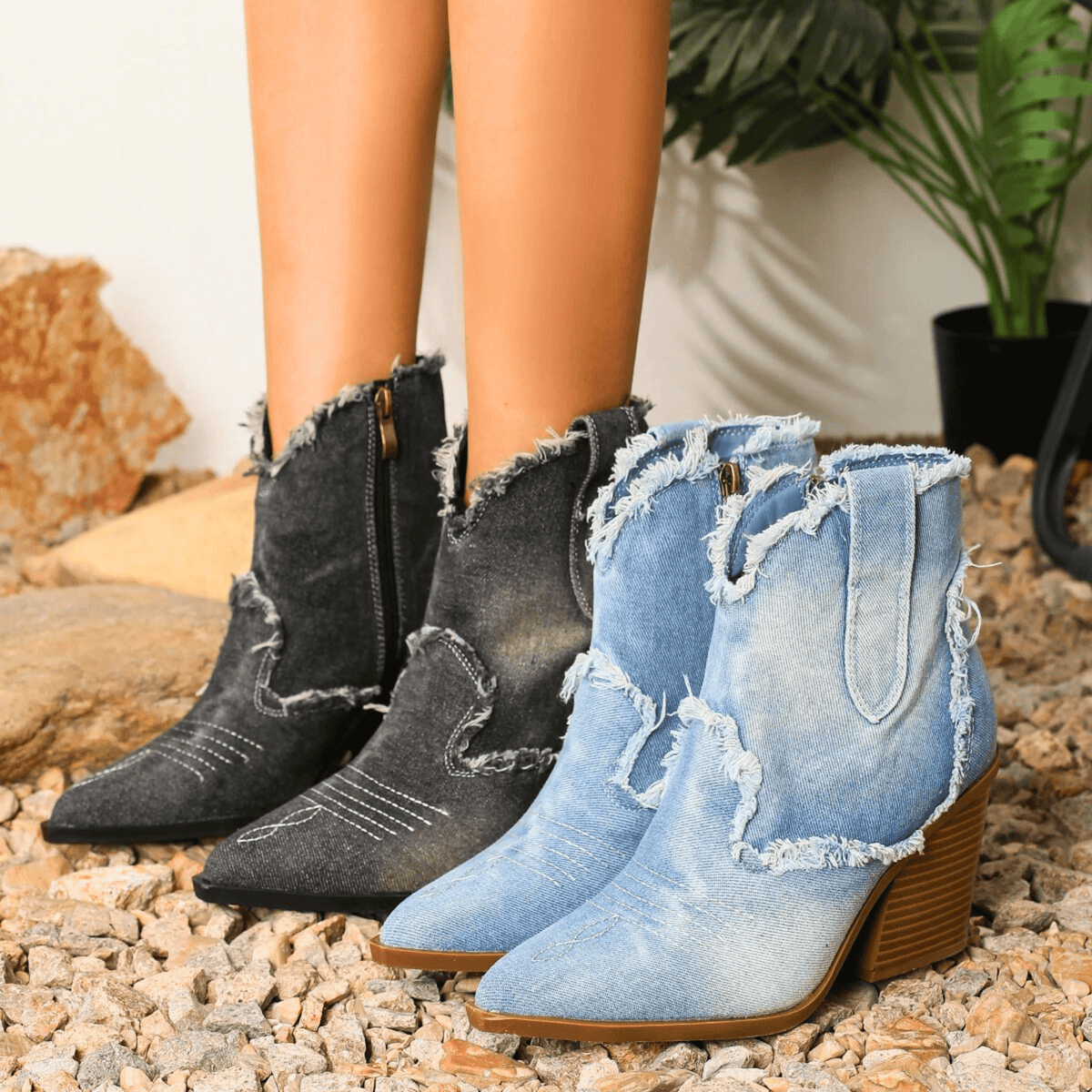 Boots For Women | Ankle Block Heel With Side Zip