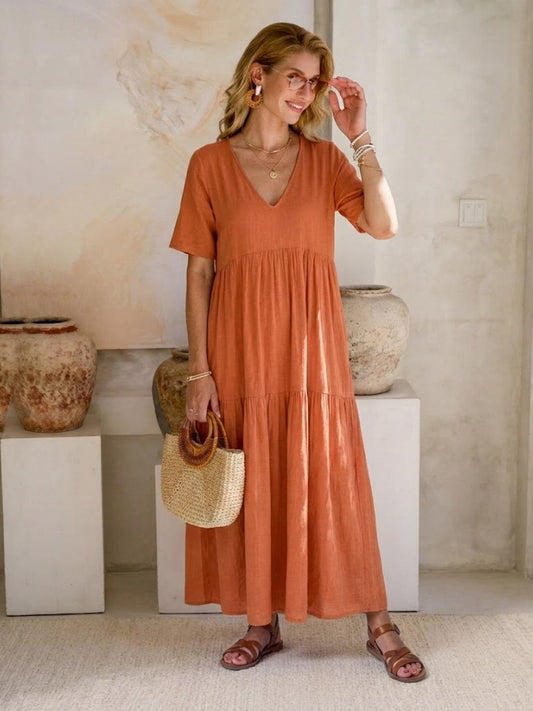 Women's Boho Maxi Dress | V-Neck Tiered