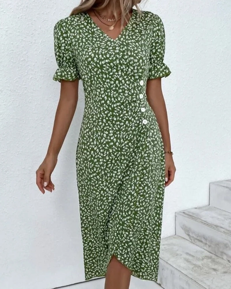 Women's Dress | V-Neck Wrap Short Sleeve Midi