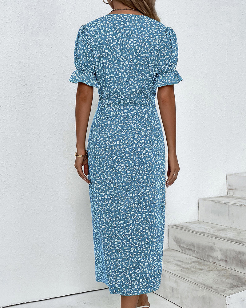 Women's Dress | V-Neck Wrap Short Sleeve Midi