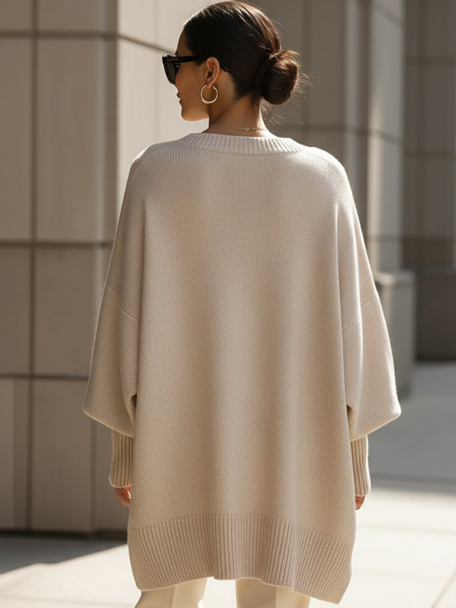 Women's Sweater | Oversized Poncho Ribbed Trim