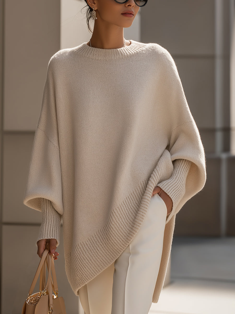 Women's Sweater | Oversized Poncho Ribbed Trim
