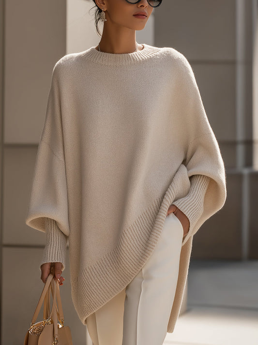 Women's Sweater | Oversized Poncho Ribbed Trim