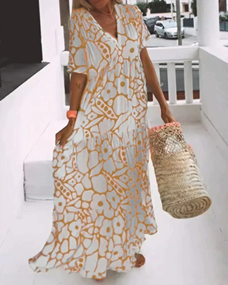 Women’s Summer Dress | V-Neck Abstract Print Maxi