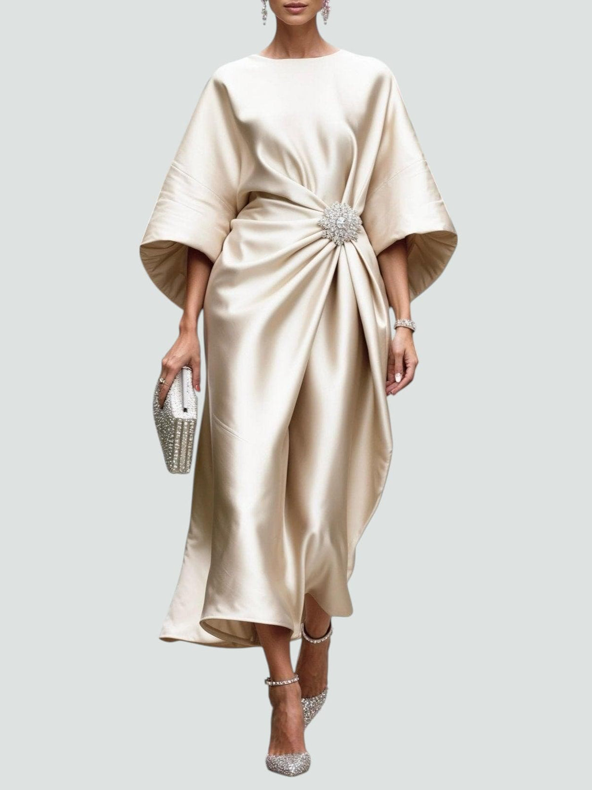 Women's Dress | Draped Midi Batwing Sleeve