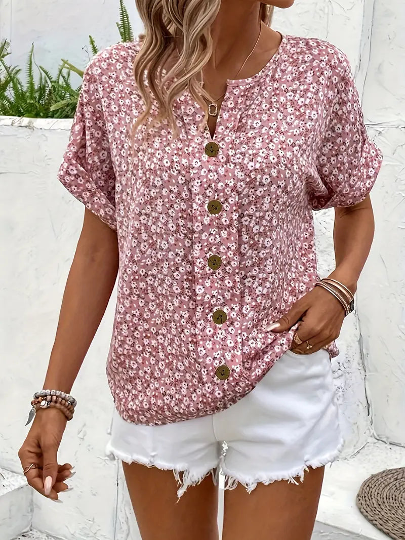 Women's Blouse | Floral Print Button Front Neckline
