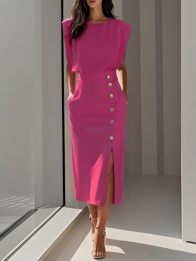 Women’s Dress | Sleeveless Side Button Midi