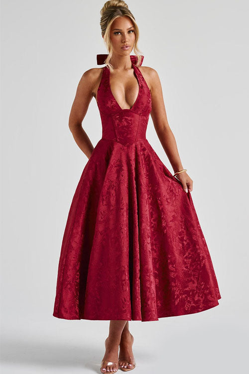 Women’s Dress | V-Neck Halterneck Maxi