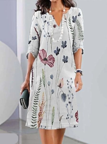 Women's Dress | Round Neck Short Sleeve Midi