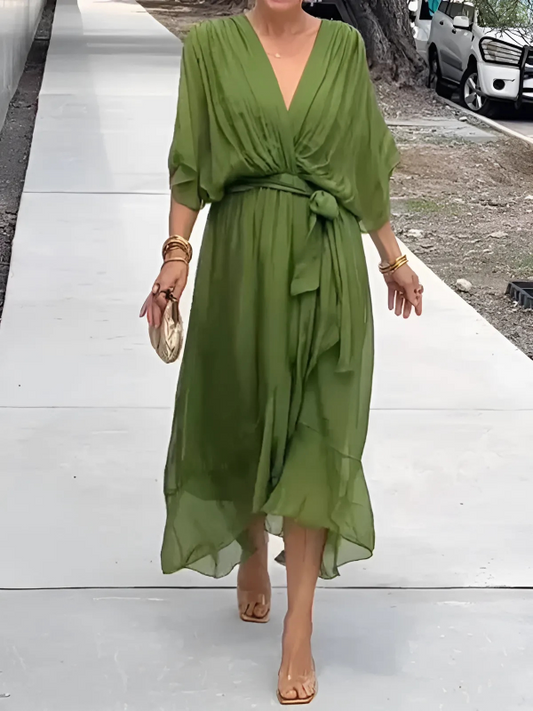 Women's Dress | V-Neck Maxi Tie Waist
