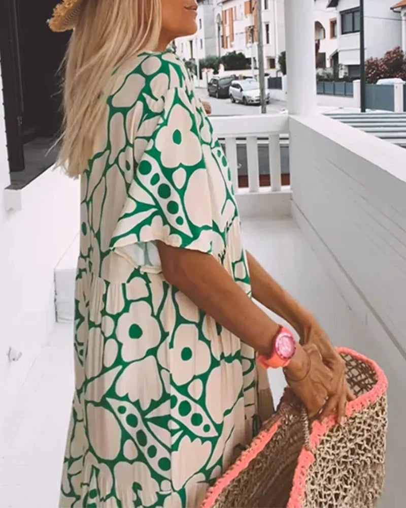 Women’s Summer Dress | V-Neck Abstract Print Maxi