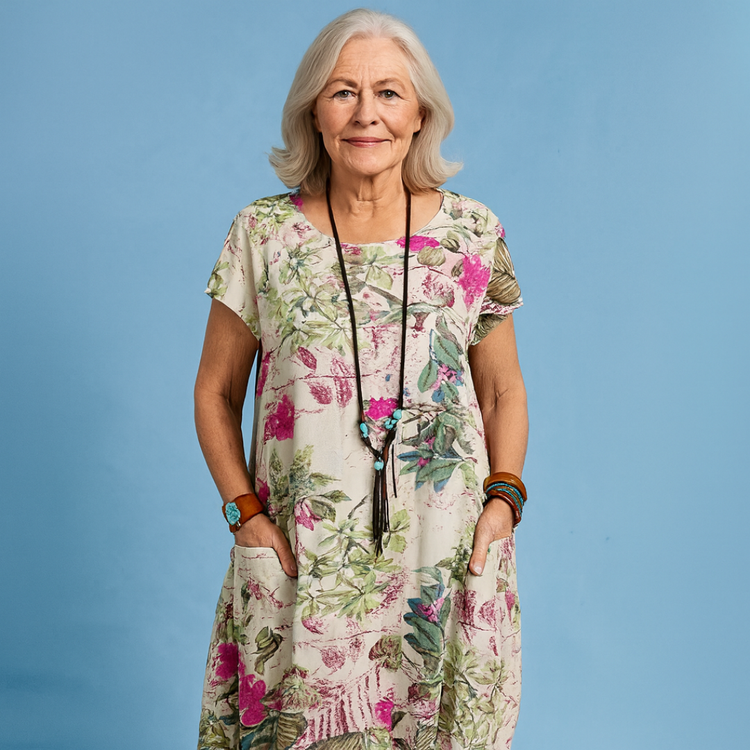 Women's Dress | Floral Pocket Loose Silhouette Midi