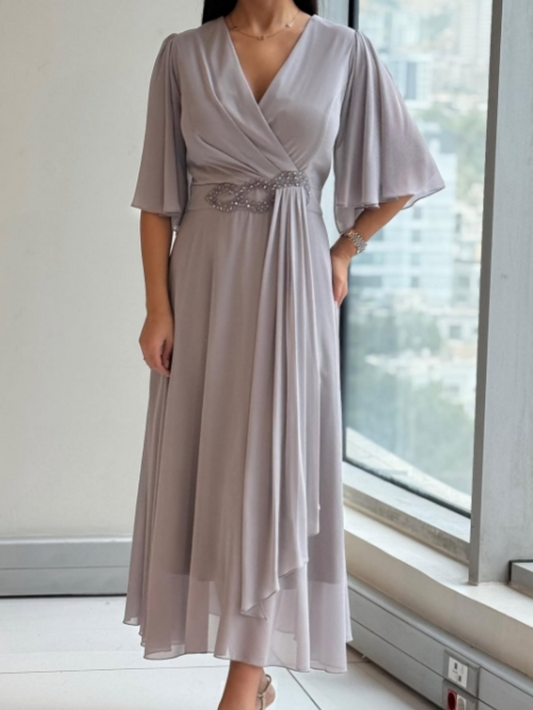 Women’s Dress | V-Neck Draped Midi