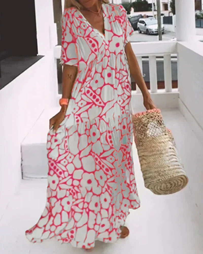 Women’s Summer Dress | V-Neck Abstract Print Maxi