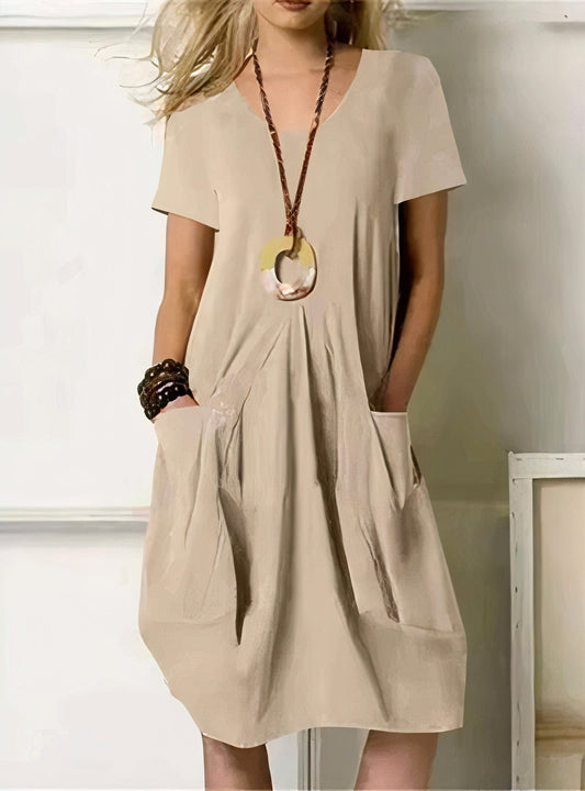 Women's Dress | Round Neckline Short Sleeve Cut Mini