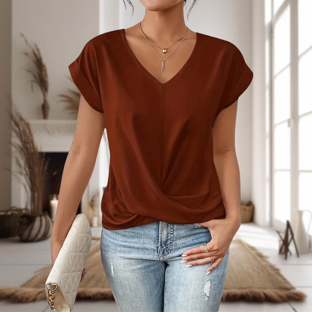 Women’s Blouse | V-Neck with Twisted Hem