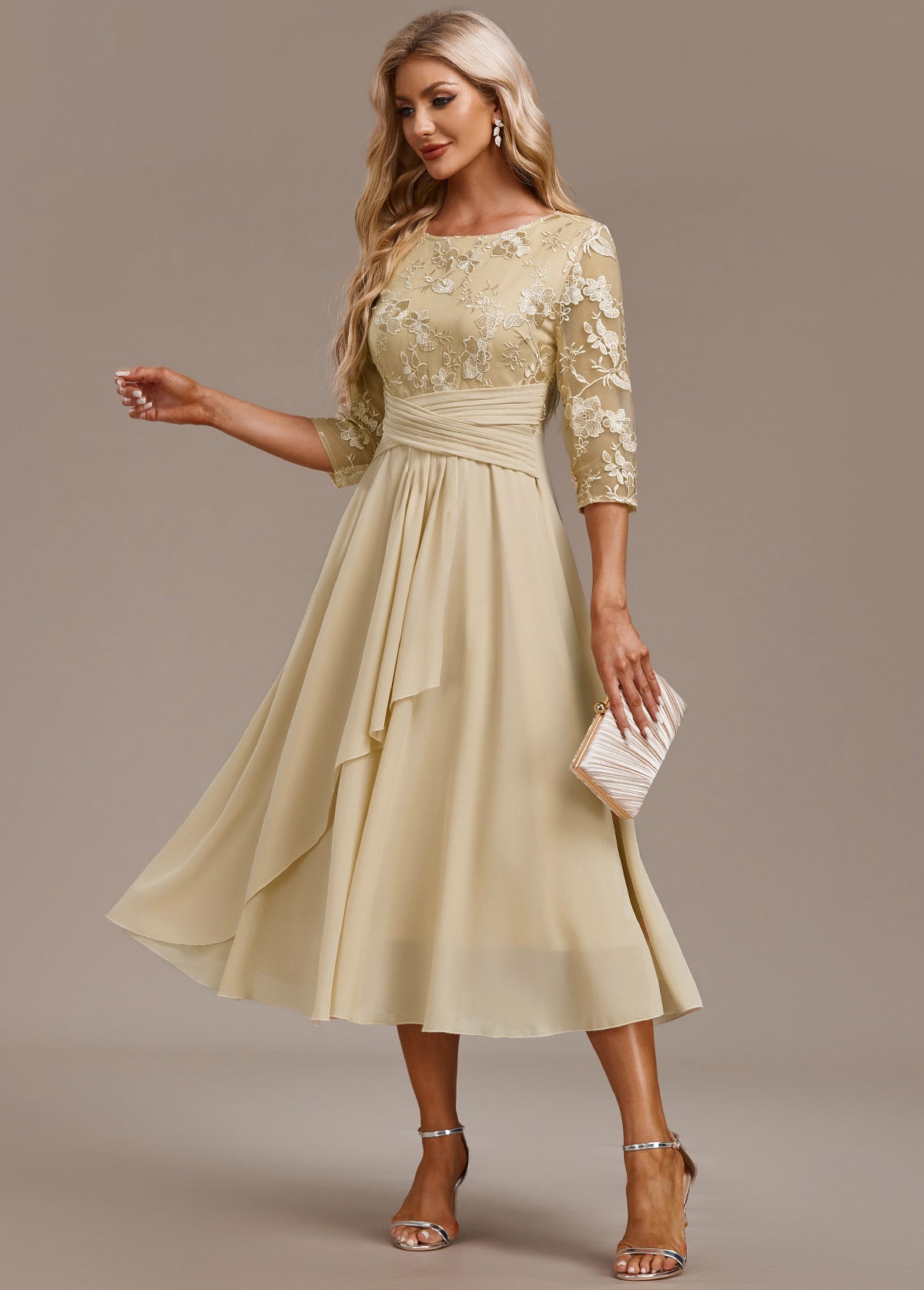 Women’s Dress | Embroidered Round Neck Midi
