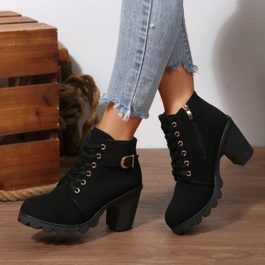 Boots For Women | Lace Up Ankle Block Heel