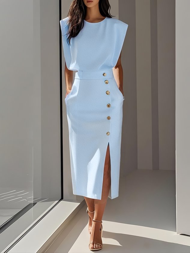 Women’s Dress | Sleeveless Side Button Midi