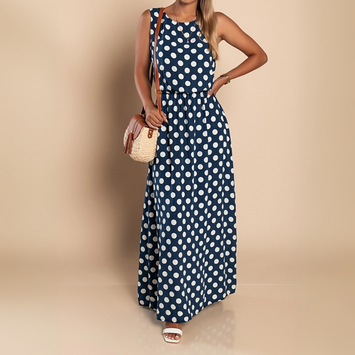 Women's Dress | Sleeveless Maxi Polka Dot Print