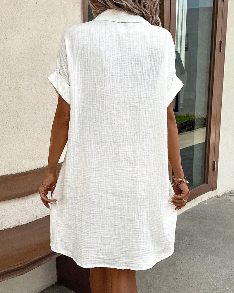 Women's Summer Dress | Collared Mini Button Front Pocket