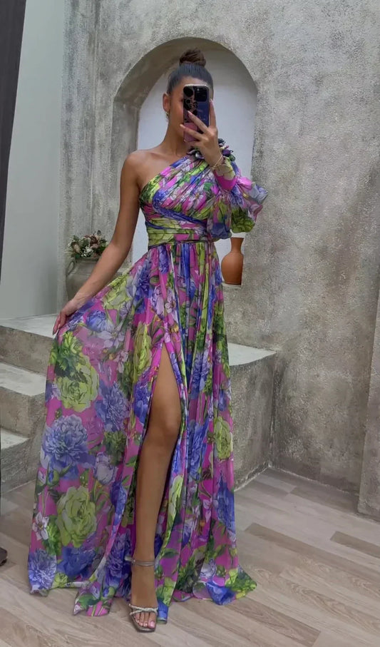 Women’s Dress | One Shoulder Floral Split Maxi