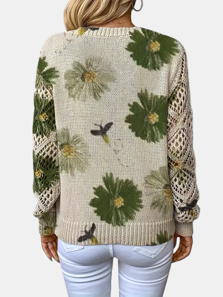 Women's Sweater | Floral Knit V-Neck