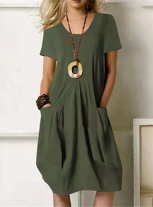 Women's Dress | Round Neckline Short Sleeve Cut Mini
