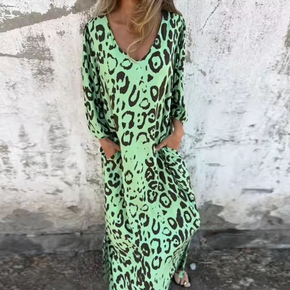 Women's Spring Dress | Printed Pocket Long Sleeve Maxi