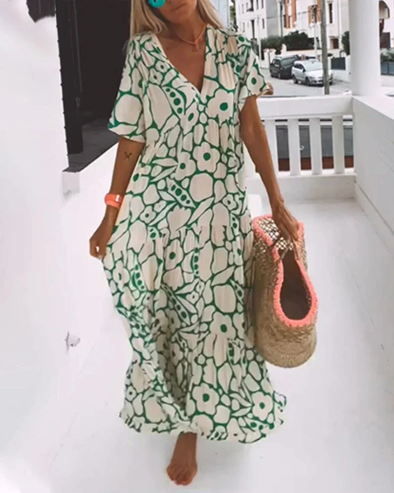 Women’s Summer Dress | V-Neck Abstract Print Maxi