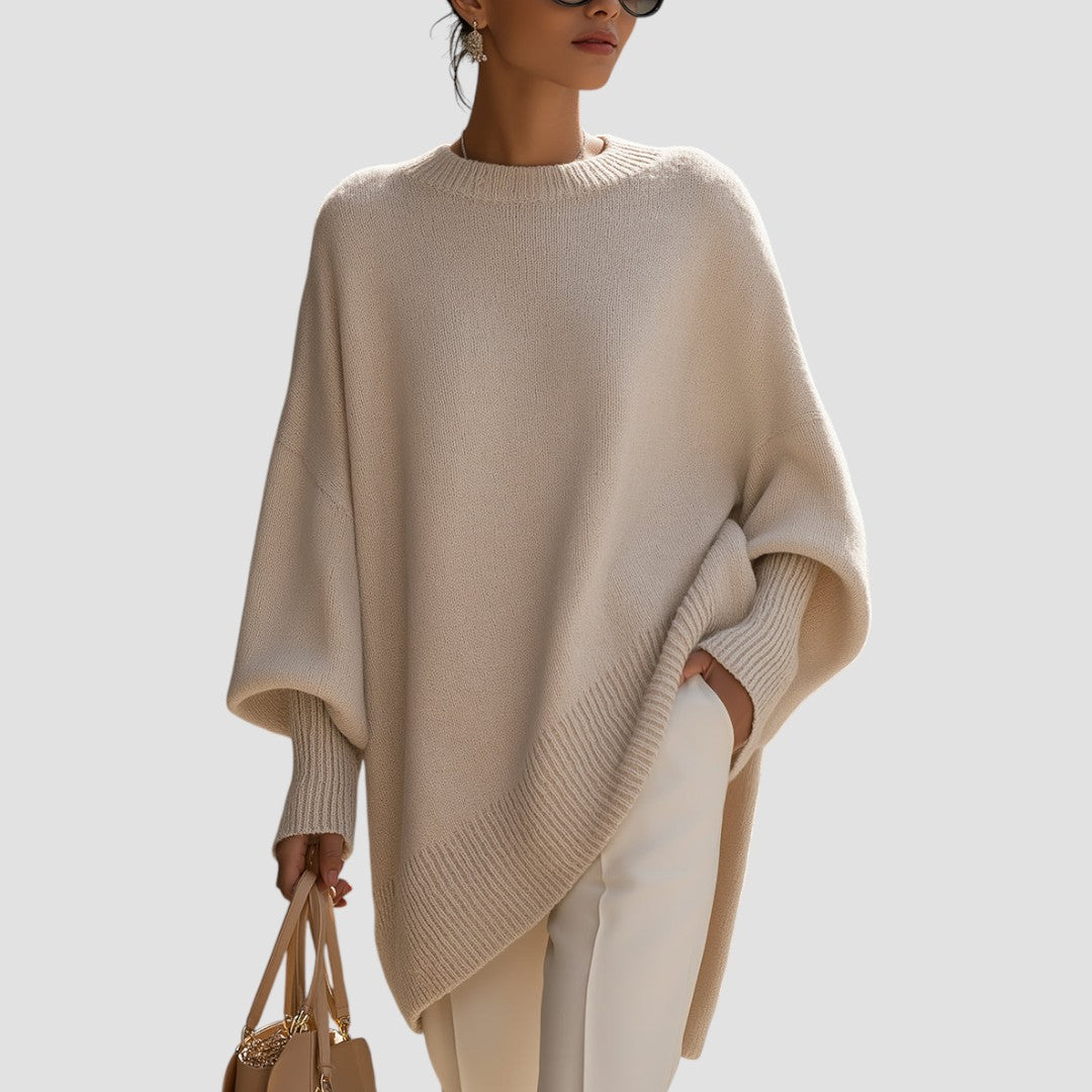 Women's Sweater | Oversized Poncho Ribbed Trim
