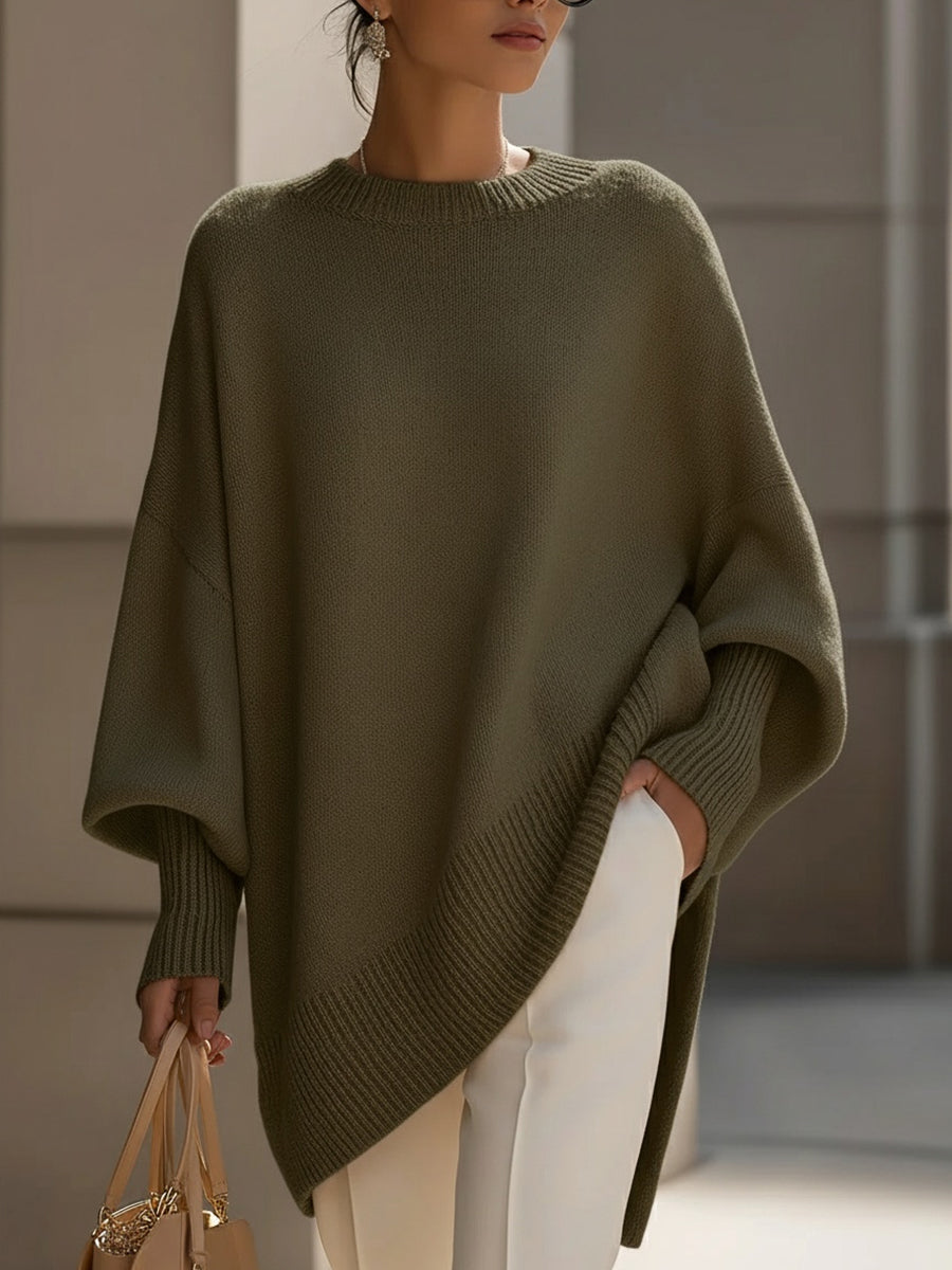 Women's Sweater | Oversized Poncho Ribbed Trim