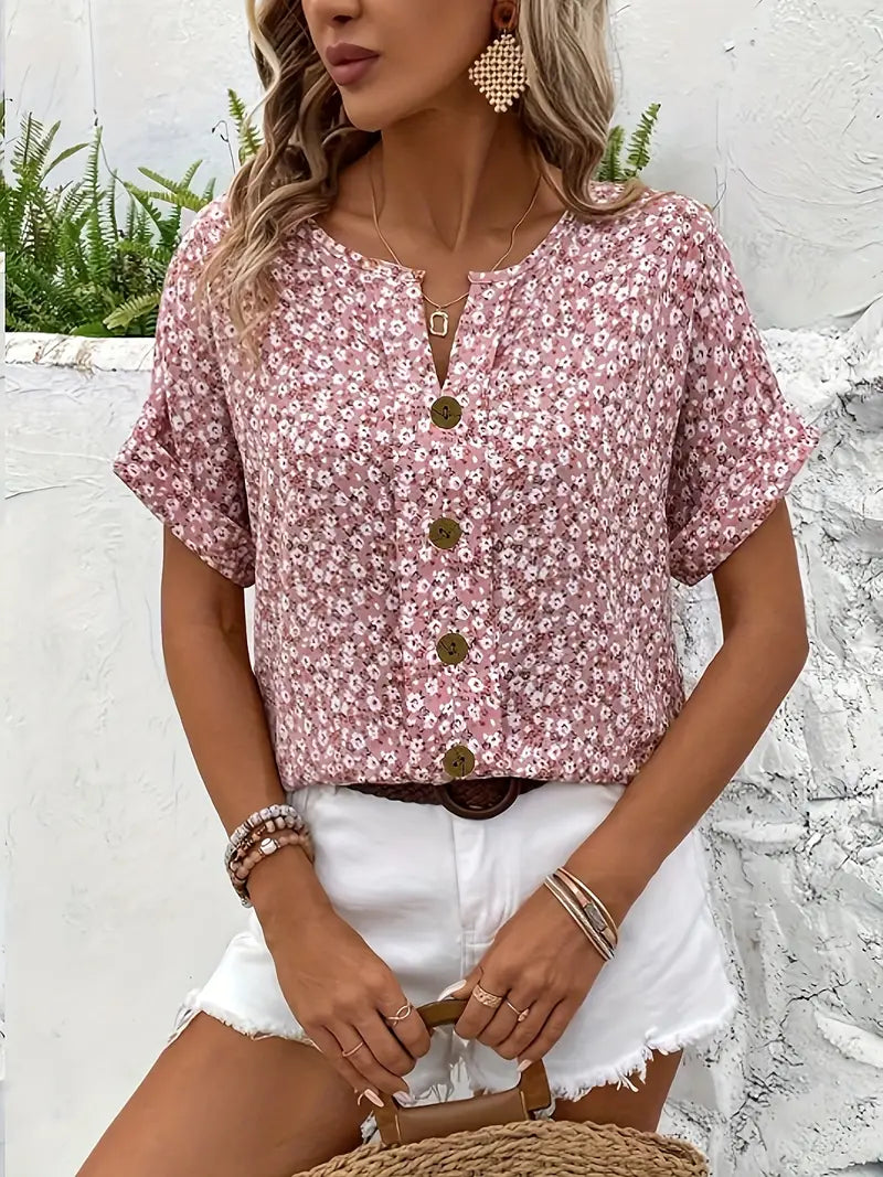 Women's Blouse | Floral Print Button Front Neckline