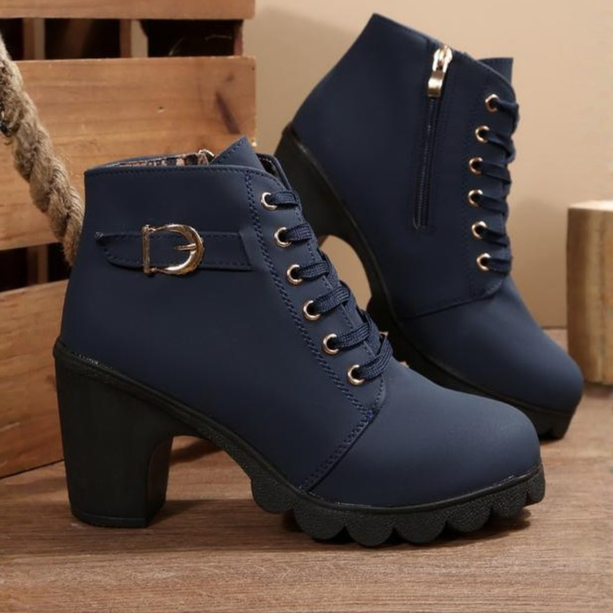 Boots For Women | Lace Up Ankle Block Heel